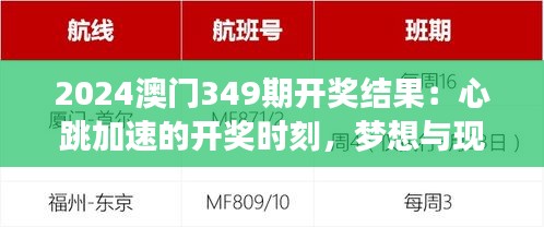 2024澳门349期开奖结果：心跳加速的开奖时刻，梦想与现实的交汇
