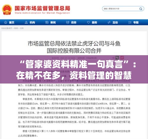 “管家婆资料精准一句真言”：在精不在多，资料管理的智慧之道