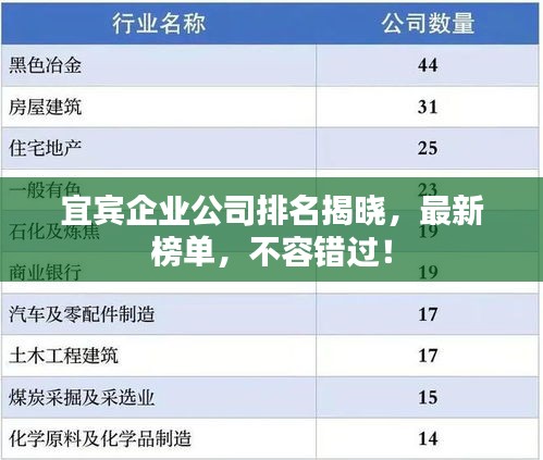 宜宾企业公司排名揭晓，最新榜单，不容错过！