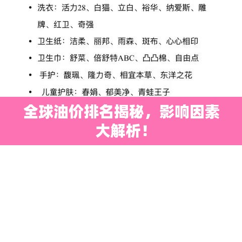 全球油价排名揭秘，影响因素大解析！