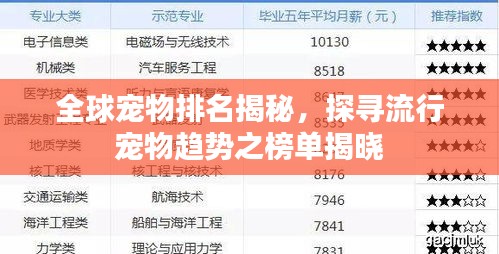 全球宠物排名揭秘，探寻流行宠物趋势之榜单揭晓