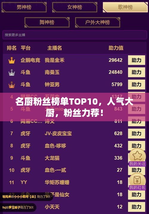 名厨粉丝榜单TOP10，人气大厨，粉丝力荐！