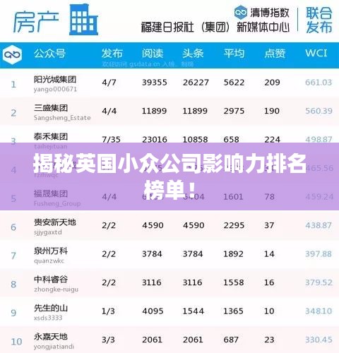 揭秘英国小众公司影响力排名榜单！
