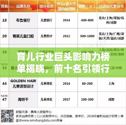 育儿行业巨头影响力榜单揭晓，前十名引领行业风潮！