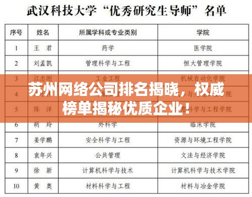 苏州网络公司排名揭晓，权威榜单揭秘优质企业！