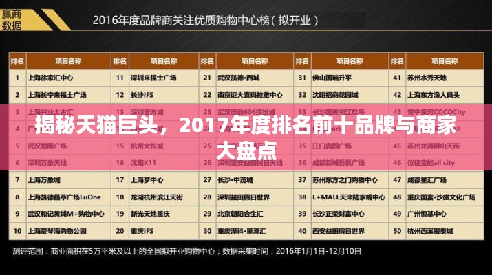 揭秘天猫巨头，2017年度排名前十品牌与商家大盘点