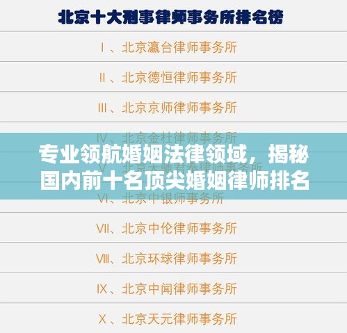专业领航婚姻法律领域，揭秘国内前十名顶尖婚姻律师排名！