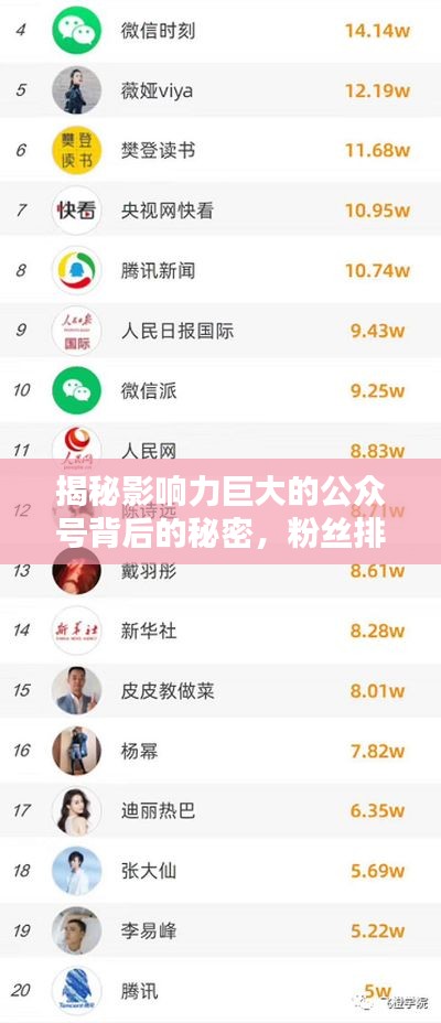 揭秘影响力巨大的公众号背后的秘密，粉丝排名前十名榜单揭晓！