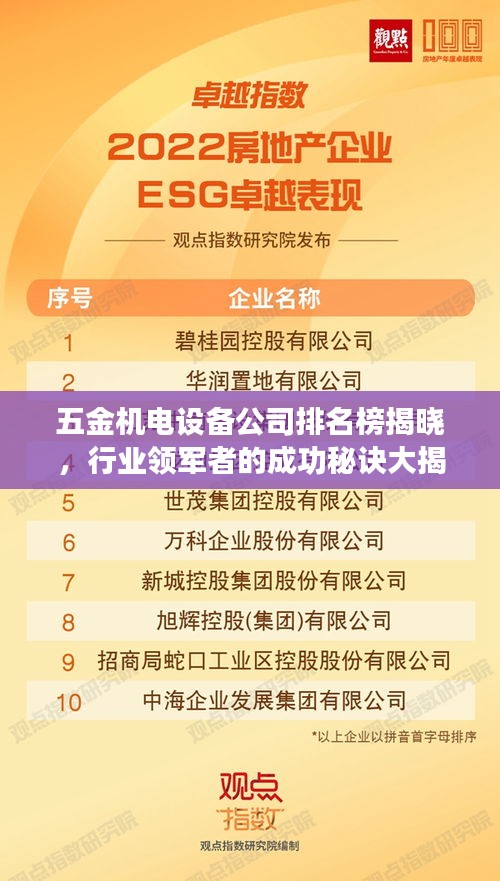 五金机电设备公司排名榜揭晓，行业领军者的成功秘诀大揭秘！