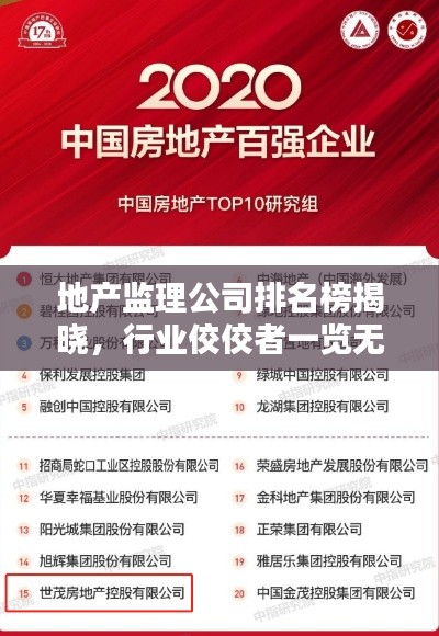 地产监理公司排名榜揭晓，行业佼佼者一览无余！
