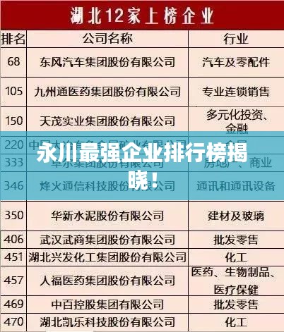 永川最强企业排行榜揭晓！