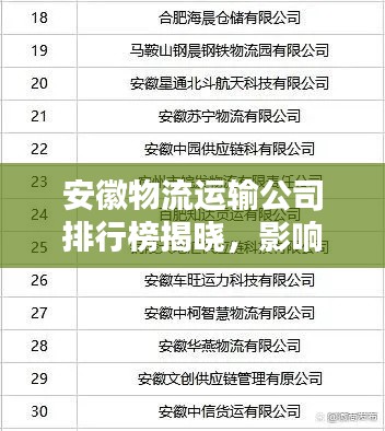 安徽物流运输公司排行榜揭晓，影响力深度解析