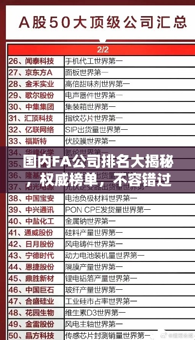 国内FA公司排名大揭秘，权威榜单，不容错过！
