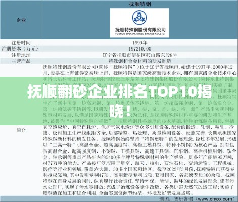 抚顺翻砂企业排名TOP10揭晓！