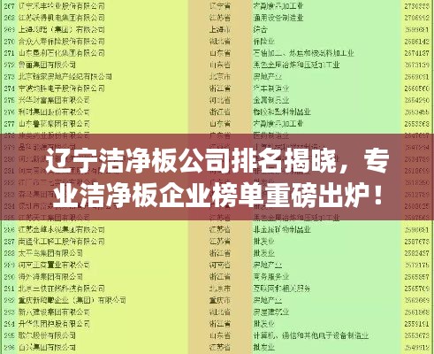 辽宁洁净板公司排名揭晓，专业洁净板企业榜单重磅出炉！
