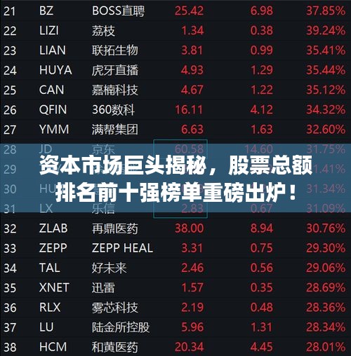 资本市场巨头揭秘，股票总额排名前十强榜单重磅出炉！