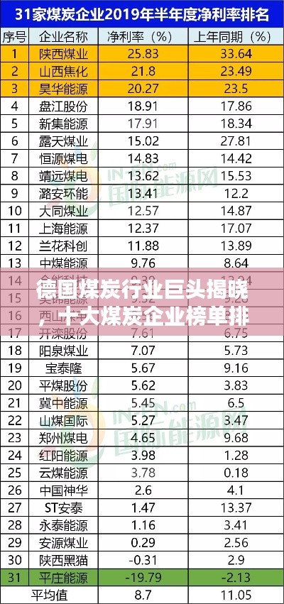 德国煤炭行业巨头揭晓，十大煤炭企业榜单排名出炉！