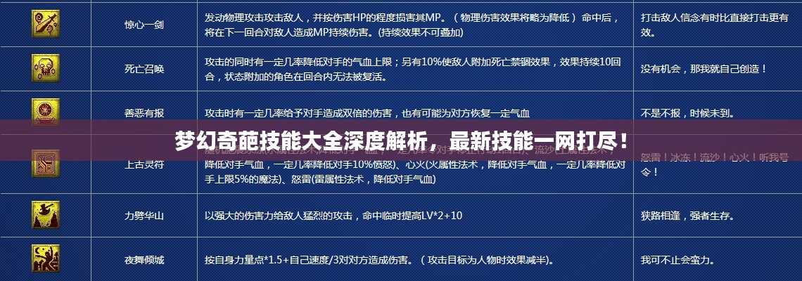 梦幻奇葩技能大全深度解析，最新技能一网打尽！